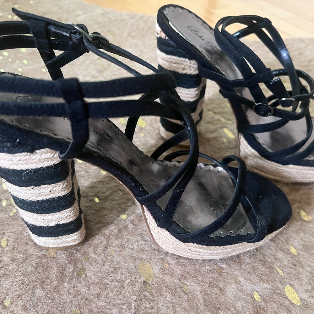 Black Strappy Sandals with Espadrille Heel and Platform